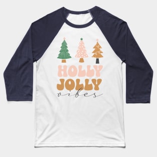 Pink Christmas Tree Holly Jolly Vibes Baseball T-Shirt